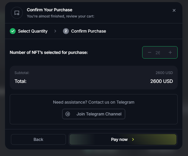 SolarShare NFT purchase process on website